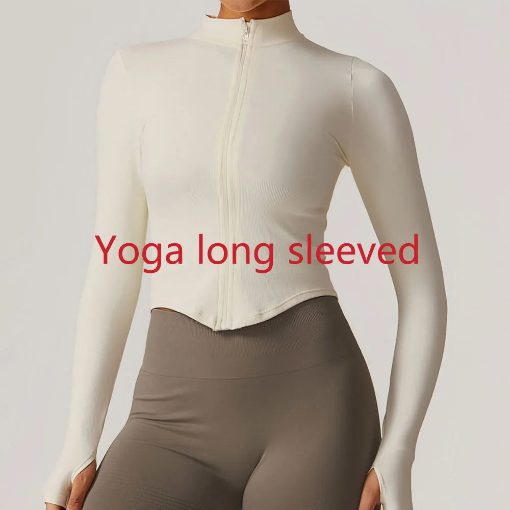 New Women Seamless Zipper Jacket Yoga Long Sleeved Gym Top Yoga Push Up Jacket Fitness Running Workout Sport Coat Women's Shirts