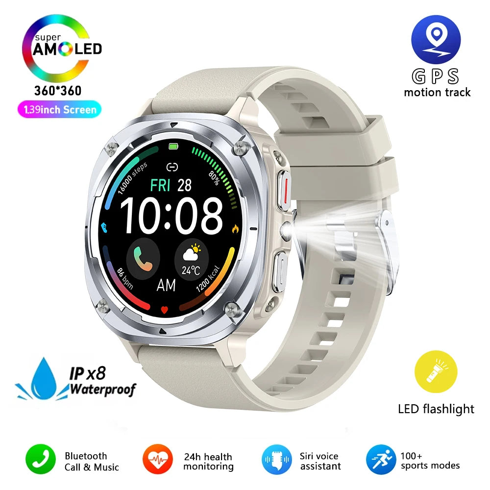 2025 New Watch 7 Ultra Men Smart Watch GPS Heart Rate Blood Oxygen Monitoring AMOLED Voice Call IPX8 LED Flashlight Smartwatch