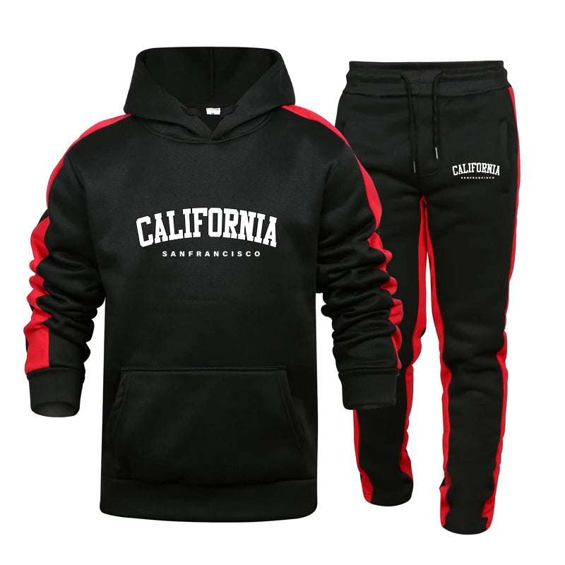 Jogging Mens Tracksuit California Print Hooded Sweatshirt+Pants 2 Piece Set Casual High Quality Comfortable Sports Trend Outfits