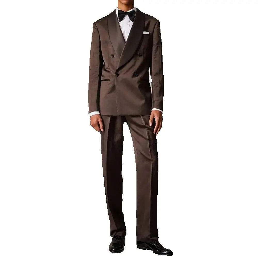 Formal Wedding Brown Men's Suits Blazer Elegant Double Breasted Shawl Lapel Slim Fit Male Clothing Customized 2 Pcs Jacket Pants