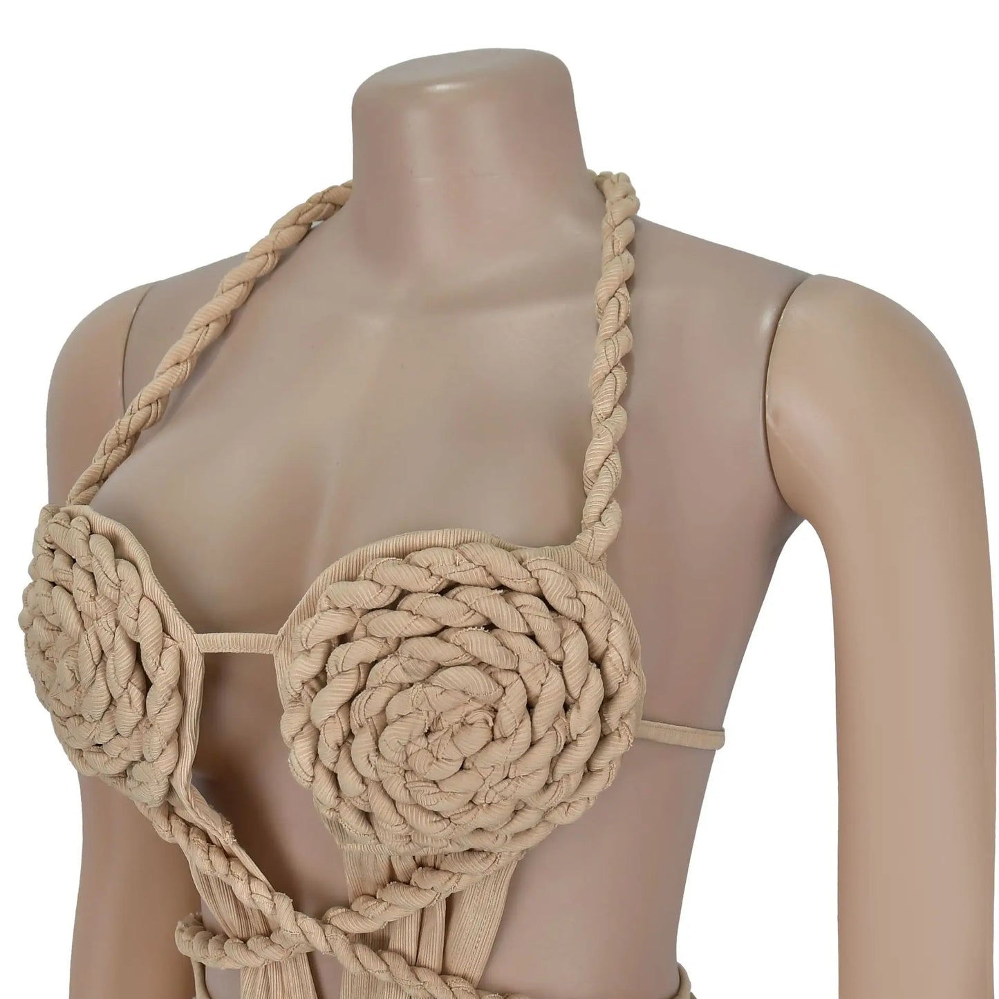 Women's Hollow Out Sleeveless Sexy Knitted Halter Neck Backless Solid Color Dress for Summer 2025