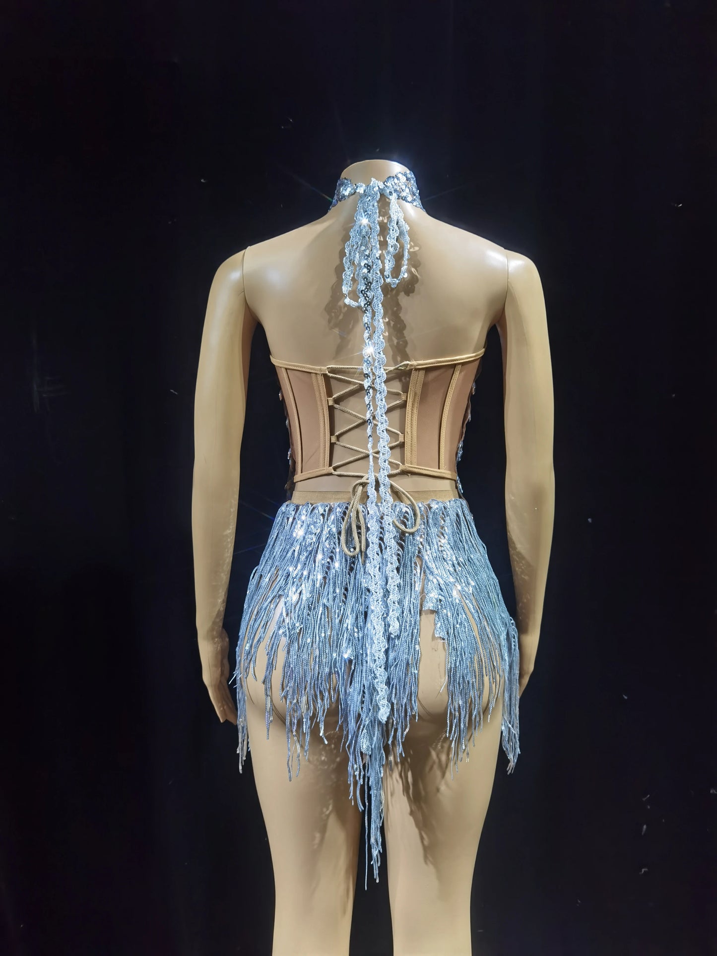 Luxurious Blue Diamond Sparkling Tassel Jazz Dance Performance Clothing Basketball Baby Performance Clothing Cheerleading Short