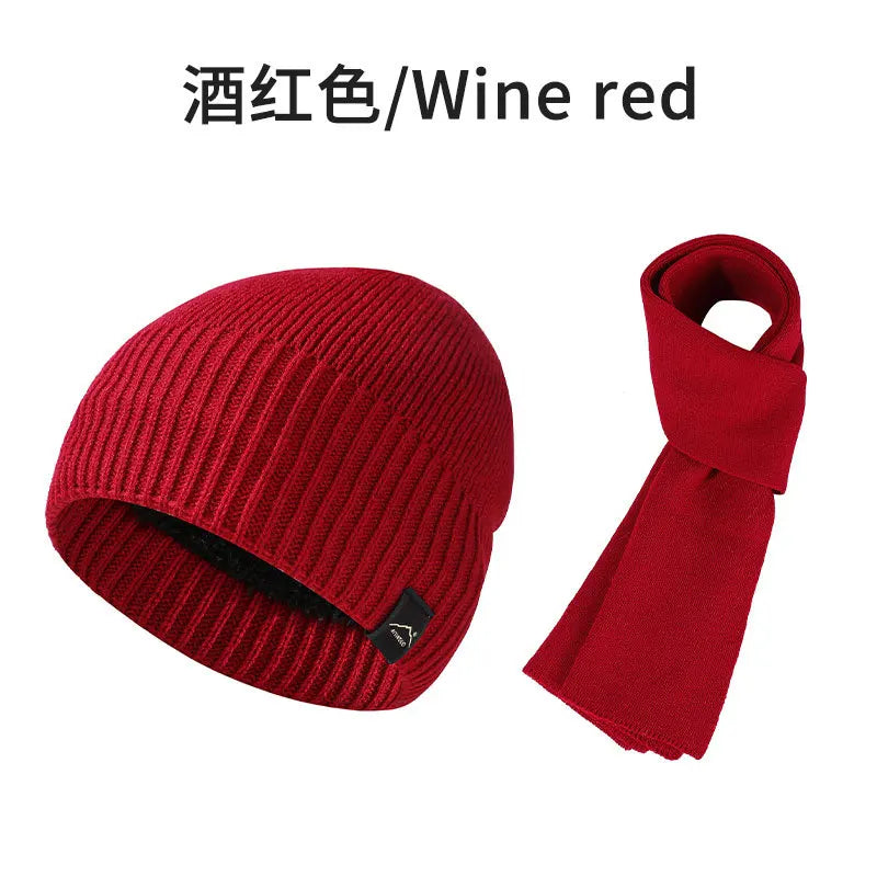 Winter Men's  Women's Warm Set Outdoor Plush Thick Windproof Ear Protection Knit Hat Scarf Two Piece Set Mens Hats 4m839
