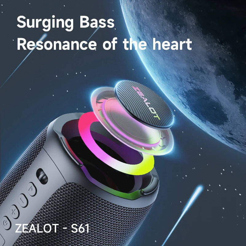Zealot-S61 Bluetooth Speaker,with IPX6 Waterproof Protection and Outdoor Bass Sound for Backyard and Beach Party,10W Loudspeaker