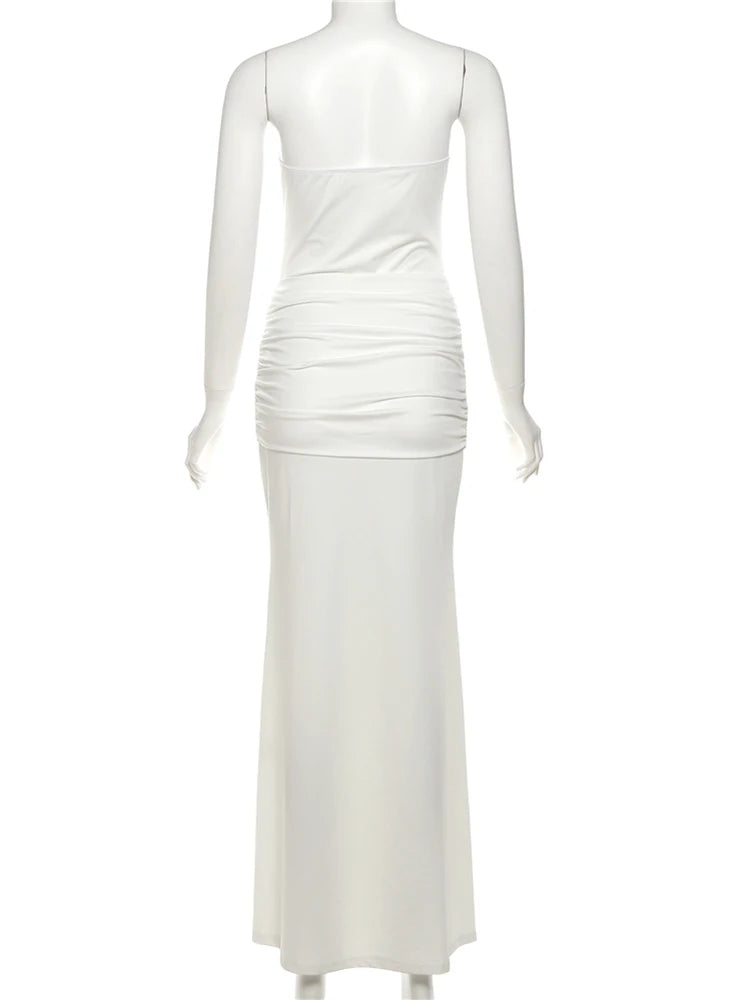 Sisterlinda Sexy Strapless Dress Woman Sequins Patchwork Backless Knot Ribbon Wrap Hip Midnight Prom Party Elegant Long Bodycon