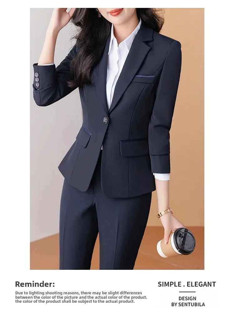 Elegant Western-Style Black Suit Jacket For Women Fashionable Professional Workwear Ideal For Interviews And Office Settings