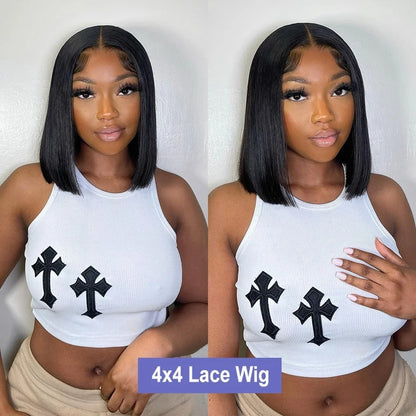 Transparent 13x4 Bone Straight HD Lace Front Human Hair Bob Wigs Brazilian Glueless 4x4 Lace Closure Short Bob Wig 230% Density