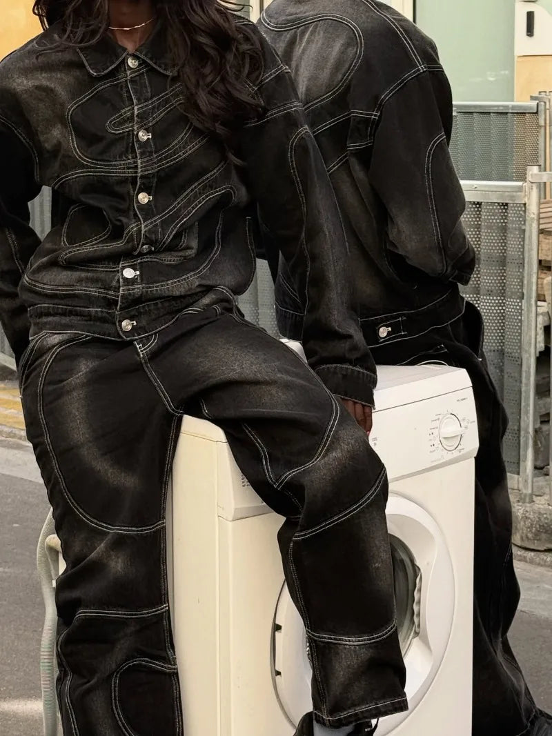 New Retro Striped Embroidery Fashion Loose Men Suit Street Hip Hop Harajuku Y2K Casual Oversized Single Breasted Jacket