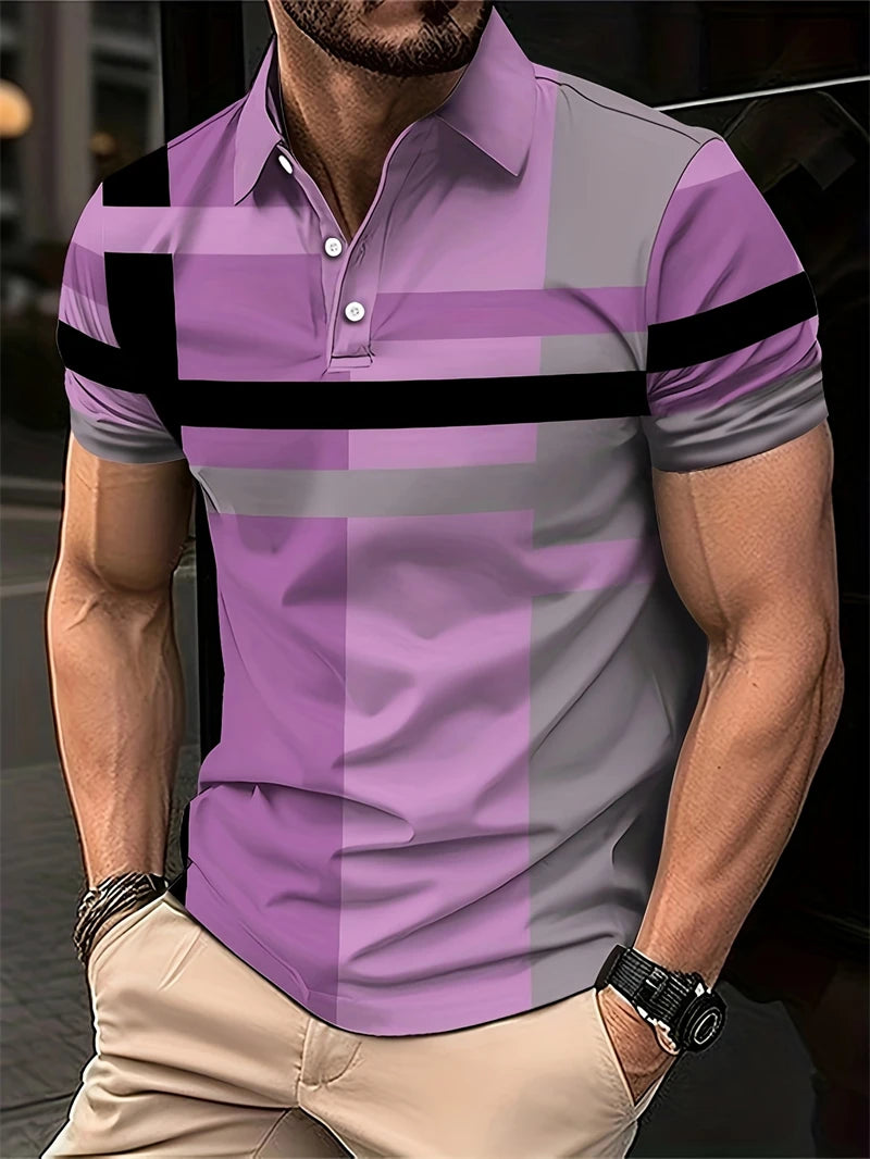 Simple Vertical Stripes Polo Shirts Fashion Summer Short Sleeve 3D Printed Polo Shirt Casual Oversized Business Mens Clothing