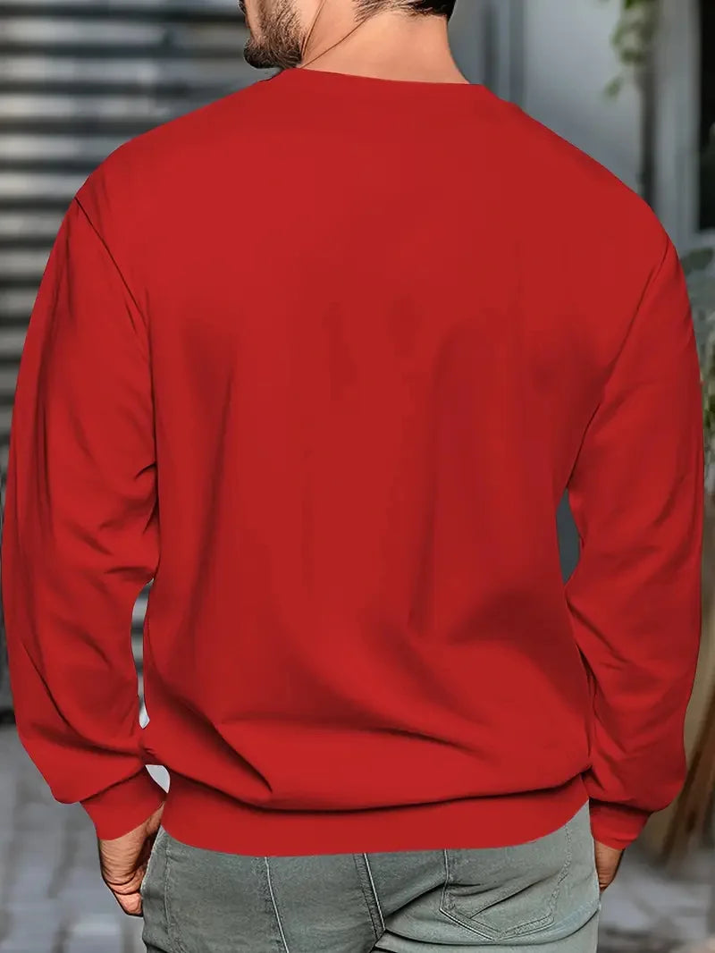 Men's autumn and winter fashionable casual loose Paris letter print fleece pullover long sleeved round neck sweatshirt