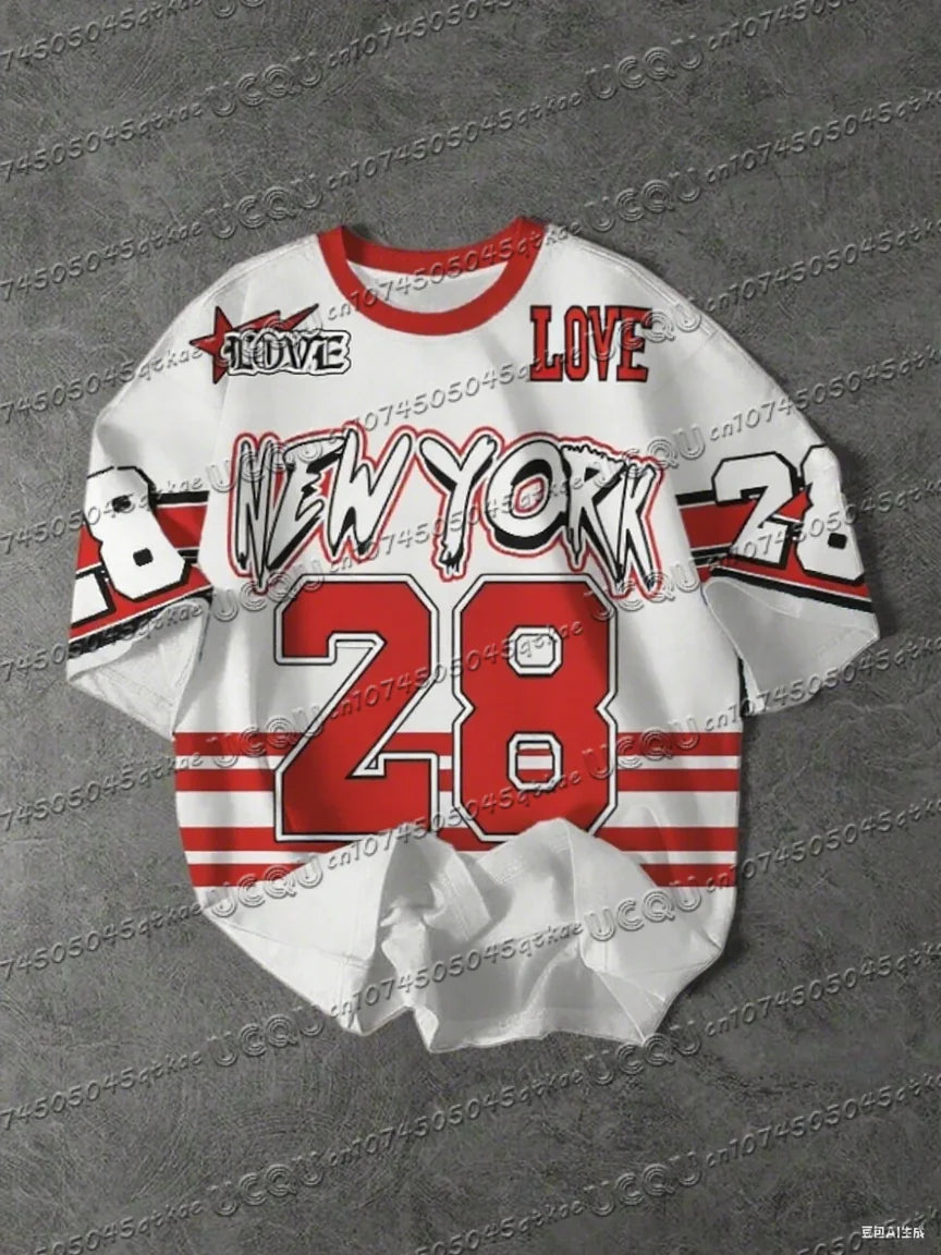 Men's Sports Jersey New York 28 Print Short Sleeve T-Shirt Summer Graphic Tee Baseball Jerseys Plus Size Women's Sport T-Shirt
