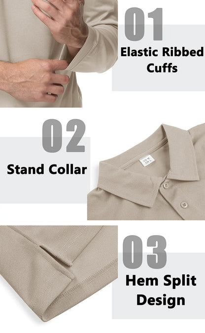 TACVASEN Men Outdoor T-shirts Work Polos Summer Quick Dry T-shirts Long Sleeve Lightweight Golf T-shirts Tee Tops