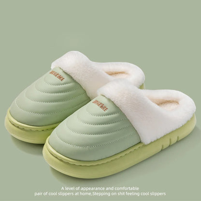 Plus Size 48-49 Waterproof Women's Home Slippers Flat Heel Non Slip Cotton Slippers Woman Faux Fur Warm Living Room Shoes Female