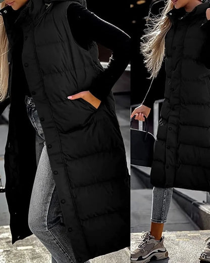 Women Solid Loose Zip Cardigan Parkas 2023 Autumn Winter Parkas Vest Coat Women Sleeveless Hooded Single Breasted Long Vest Coat