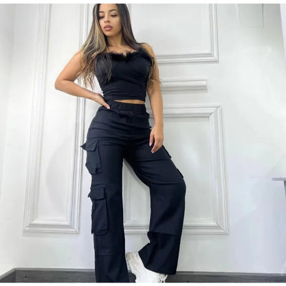 New Straight Cargo Pants Women High Waist Baggy Trousers Casual Wide Leg Slim Vintage Y2K Streetwear Pocket Fashion Casual Pants