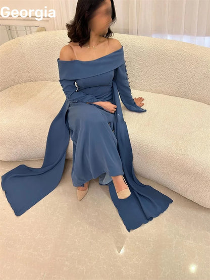Wedding Party Dress Customize Column Off-The-Shoulder Dubai Luxury Evening Dress Floor-Length Long Sleeves Elegant Dresses
