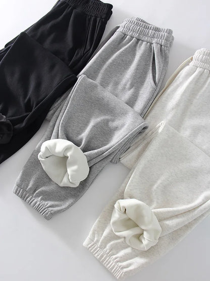 Thick Warm Fleece Sweatpants Women Winter Straight Leg Pants Gray Velvet Trousers Pants Jogger For Women Sweatpants Outfits