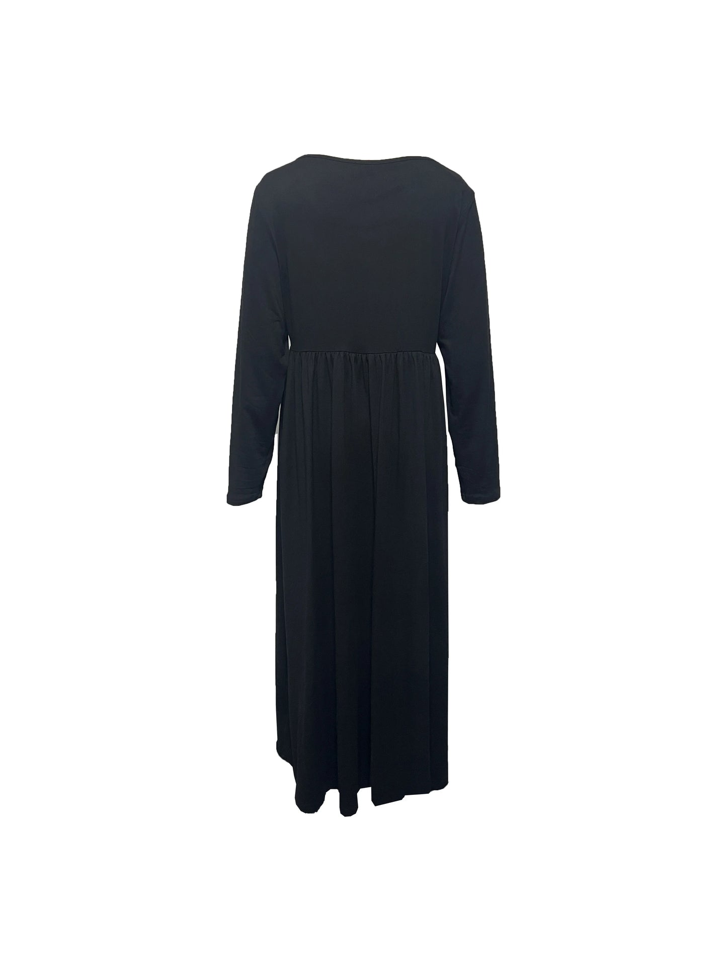 Plus Size  Europe and the United States  Fall and Winter Fashion Casual Solid Color Crew Neck Long Sleeve Dress