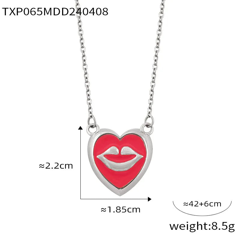 ins Unique Personality Sexy Jewelry Weighted Color Glaze Heart Lip Pendant Titanium Steel Jewelry Set for Women