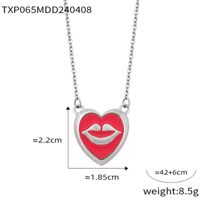 ins Unique Personality Sexy Jewelry Weighted Color Glaze Heart Lip Pendant Titanium Steel Jewelry Set for Women