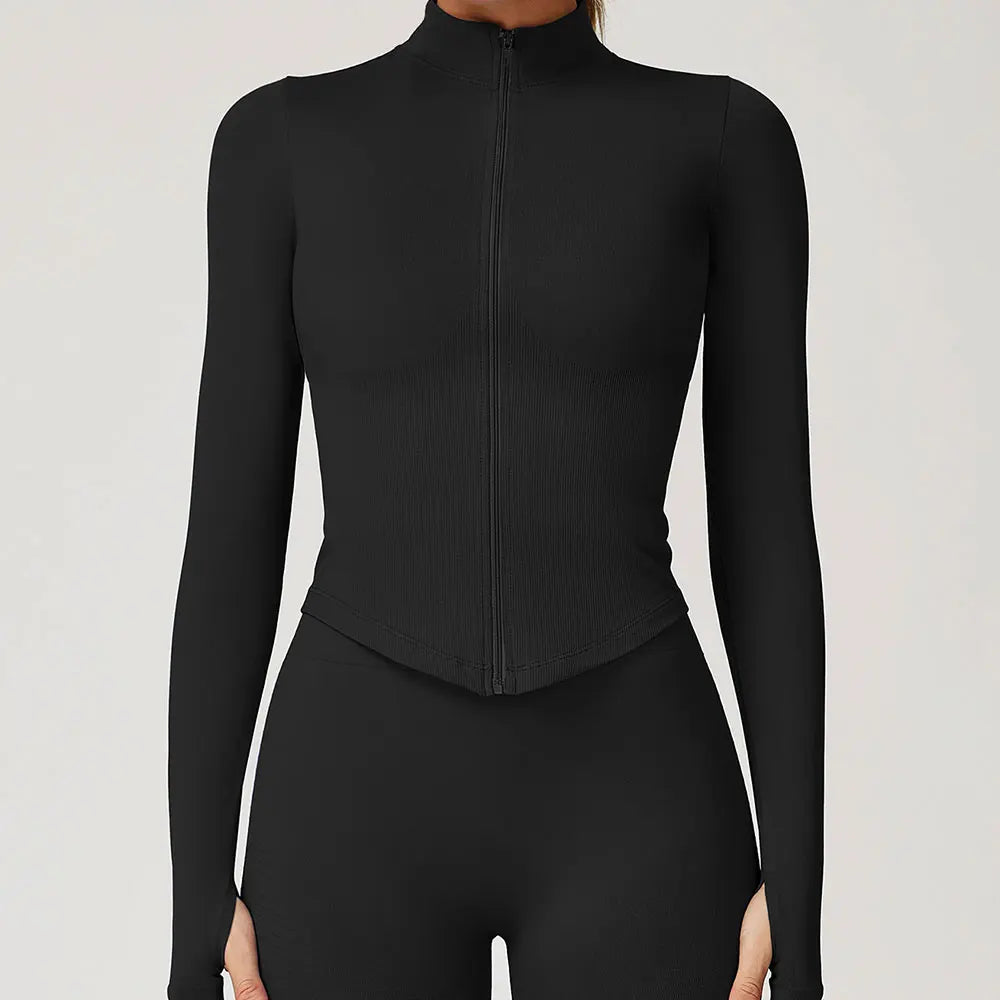 New Women Seamless Zipper Jacket Yoga Long Sleeved Gym Top Yoga Push Up Jacket Fitness Running Workout Sport Coat Women's Shirts