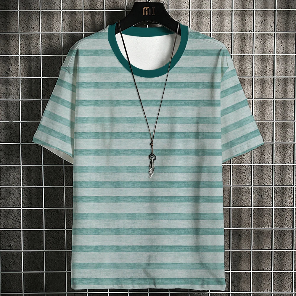 Fashion Men's T-shirt Stripe Pattern Classic Fashion Travel Casual Street Style Sweat-wick Quick-drying High-grade Short Sleeve