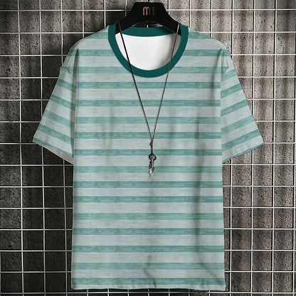 Fashion Men's T-shirt Stripe Pattern Classic Fashion Travel Casual Street Style Sweat-wick Quick-drying High-grade Short Sleeve