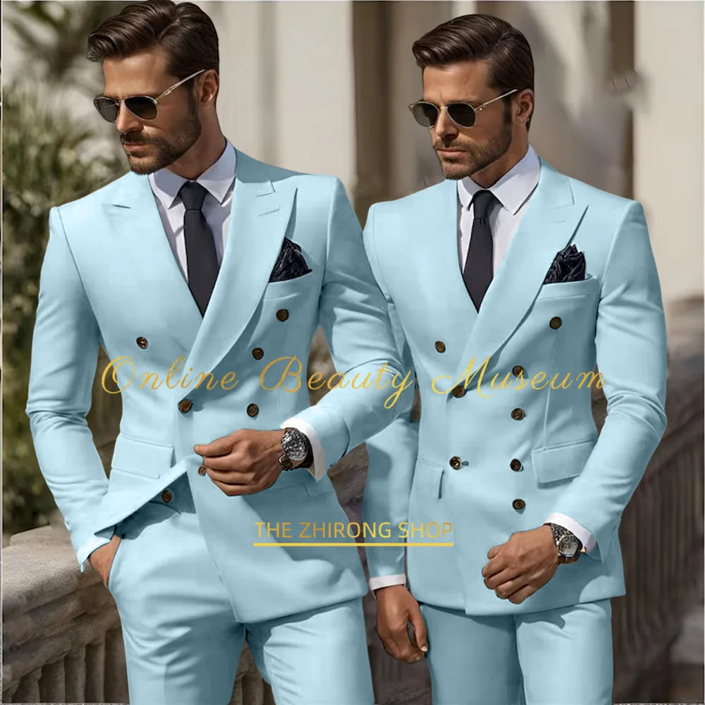 Formal Elegant Stylish Ivory Double Breasted 2 Piece Wedding Suits for Men, Classic Tuxedo Bespoke For Groom Prom Party Dress