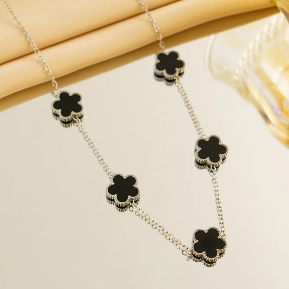 316l Stainless Steel Luxury Plum Blossom Plant Five Leaf Flower Necklace For Women Clavicle Chain Party Charm Jewelry Gift
