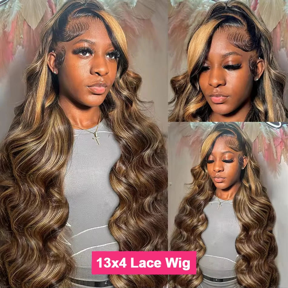P427 Highlight 13×6 HD Lace Front Wigs Body Wave Ombre Brazilian Wigs 13×4 Pre Plucked Transparent Lace Frontal Wigs For Women