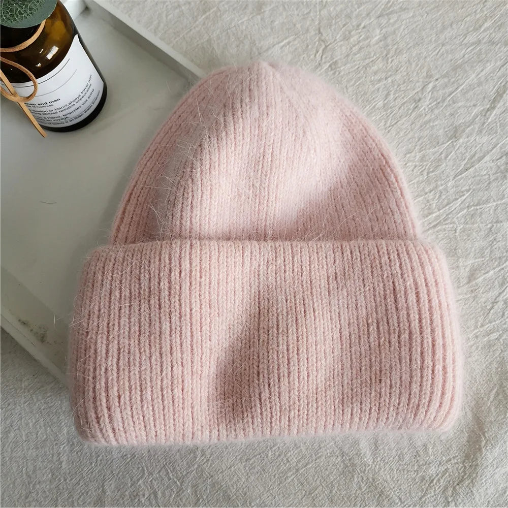 Women Winter Hat Real Rabbit Fur Winter Hats For Women Fashion Warm Beanie Hats Women Solid Adult Cover Head Cap