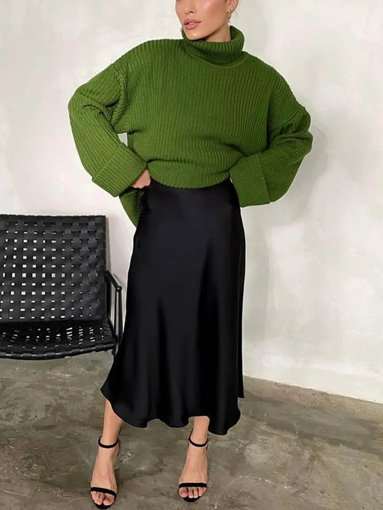 Women's Satin Skirt High Waist Elegant Midi A-line Skirt Lady's Summer Solid Champagne Vintage Silk Long Skirts for Women 2026