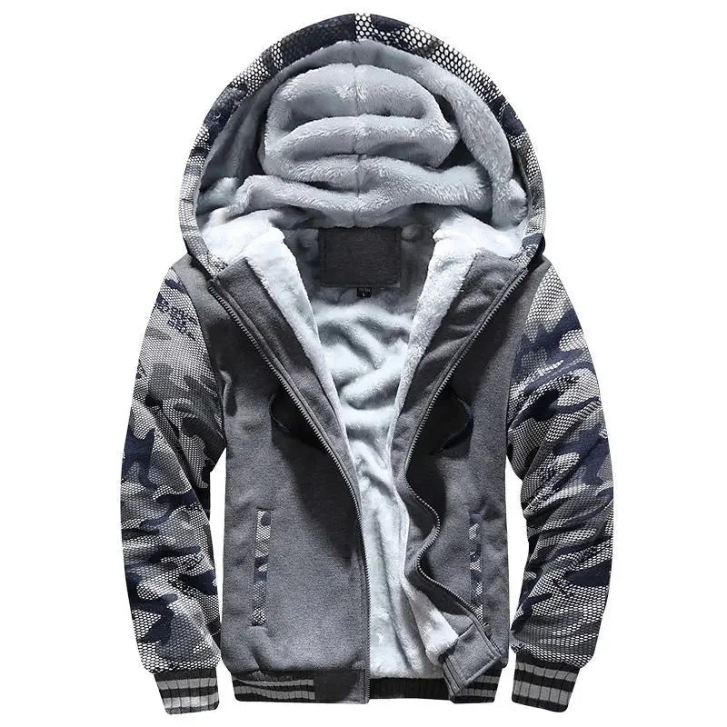 Men's Warmth Hooded Fleece Lined Thickened Baseball Jacket Sweatshirt Korean Style Sporty Top Winter Autumn Seasonal Wear