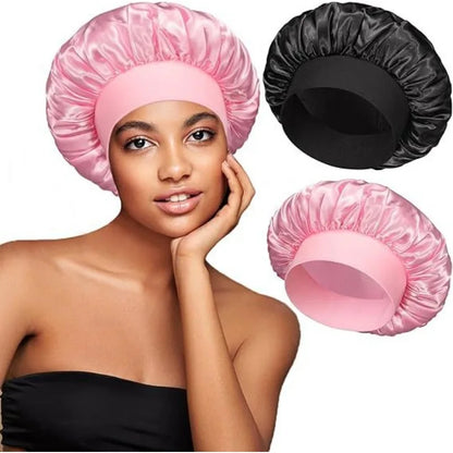 Women Satin Bonnet Hair Bonnet for Sleeping Hair Care Silk Bonnets Solid Wide-brimmed Sleeping Hat with Elastic Soft Band