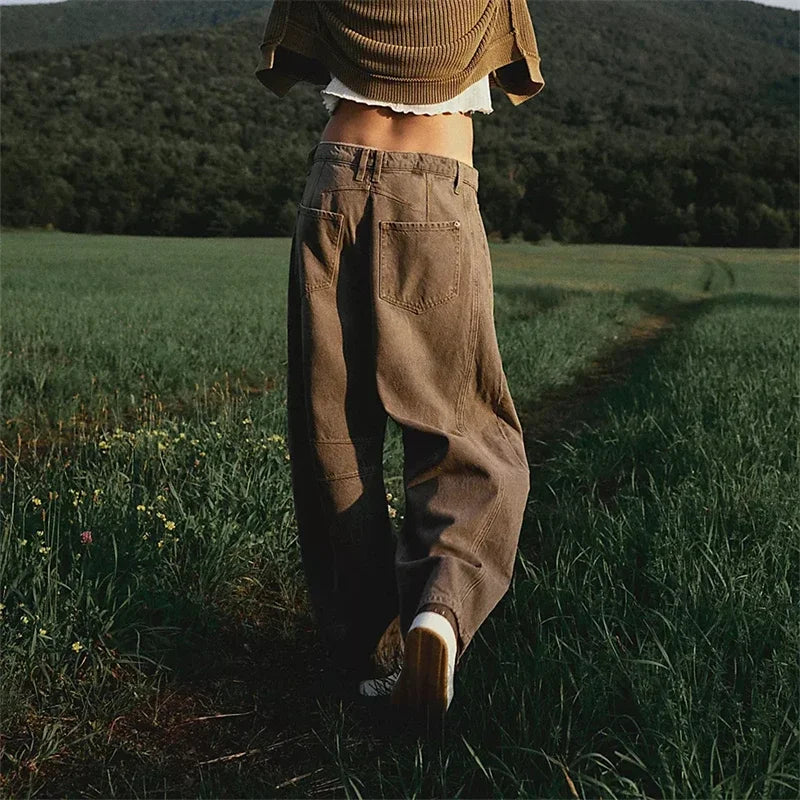 High Stretch Mid-Rise  Jeans Fashion Wide Leg Shape Women Casual Baggy Mid Waist Denim Jeans