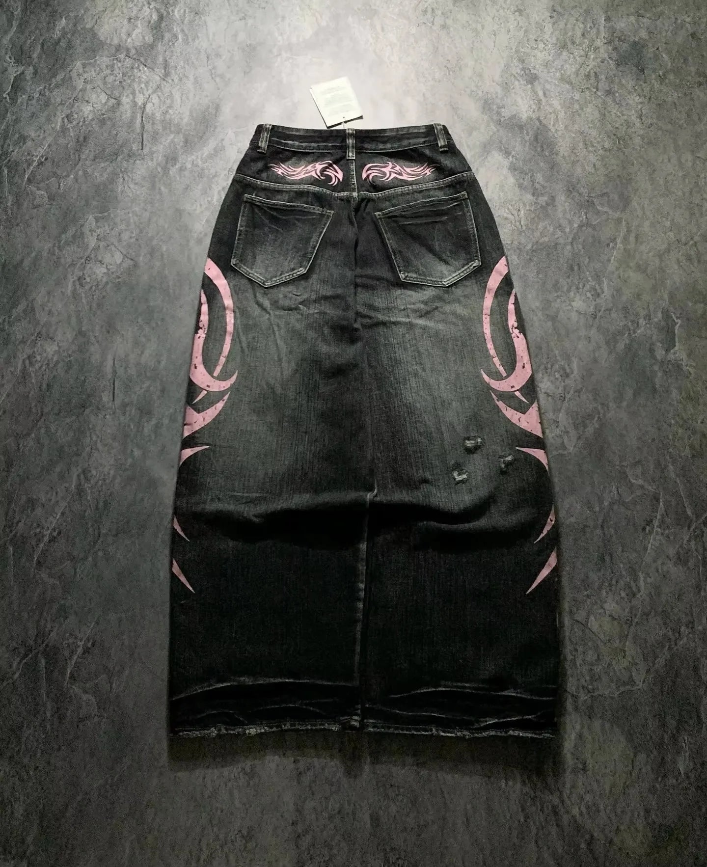 Y2K Street Retro Jeans Women Mottled Totem Print Loose Pants Fashion Hip Hop Trend Loose Couple American Straight Wide Leg Pants