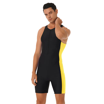 Summer Men One-piece Swimwear Swimsuit Sleeveless Front Zipper Swimming Shorts Bodysuit Triathlon Wetsuit Bathing Suit Beachwear