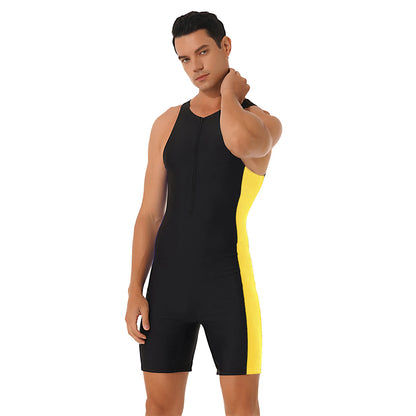 Summer Men One-piece Swimwear Swimsuit Sleeveless Front Zipper Swimming Shorts Bodysuit Triathlon Wetsuit Bathing Suit Beachwear