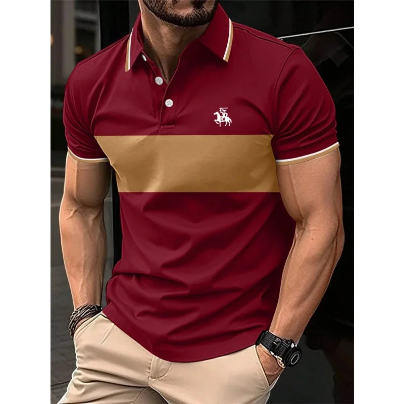 3D Print Striped Color Block Polo Shirt For Men Colorful Pattern T-Shirt Summer Casual Lapel Tops Loose Short Sleeve Street Tees