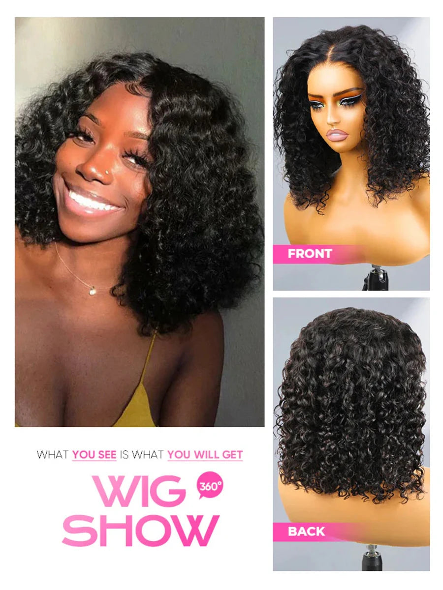 4x4 Put On And Go Glueless Bob Wigs Human Hair Curly For Women Pre Plucked Pre Cut Lace Ready To Wear Deep Wave Lace Front Wig