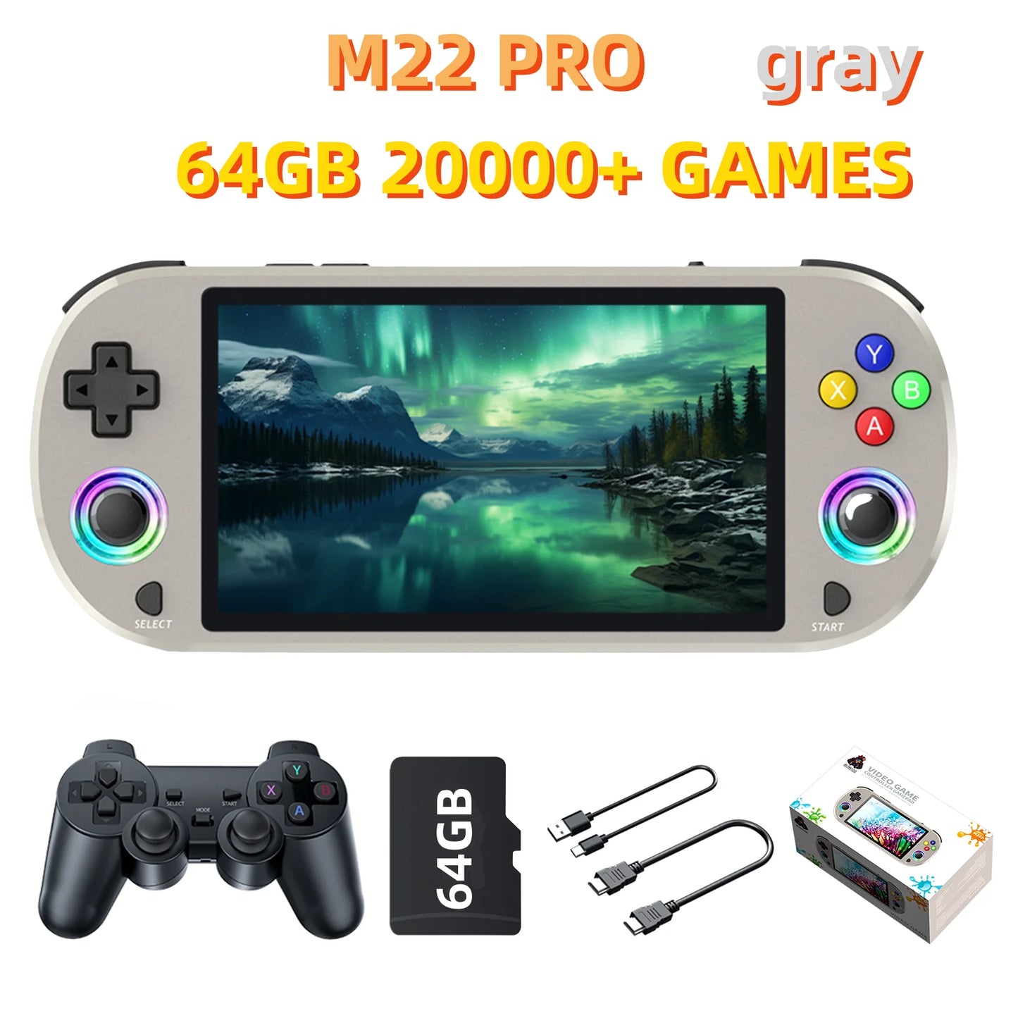 New 128GB M22 Pro Portable Pocket Retro Handheld Video Game Console 5.0 Inch IPS Screen 1920*1080 Display Support LINUX Emelec
