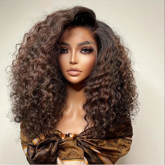 Soft 26“ 180Density brown kinky curly Long HD Lace Front Wig For Women Preplucked Babyhair Heat Resistant