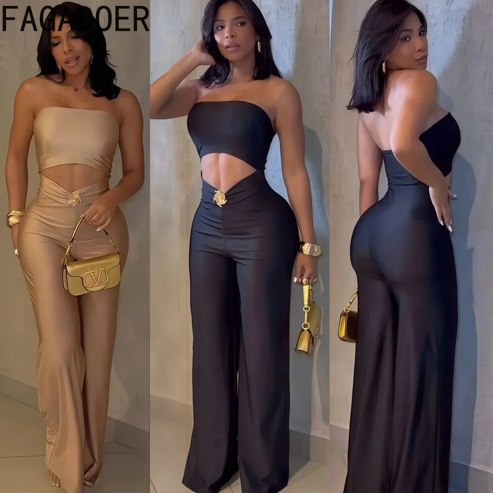 FAGADOER Sexy Hollow Out Bodycon Jumpsuit for Women Solid Color Sleeveless Backless Rompers Female Streetwear Overalls 2026 New