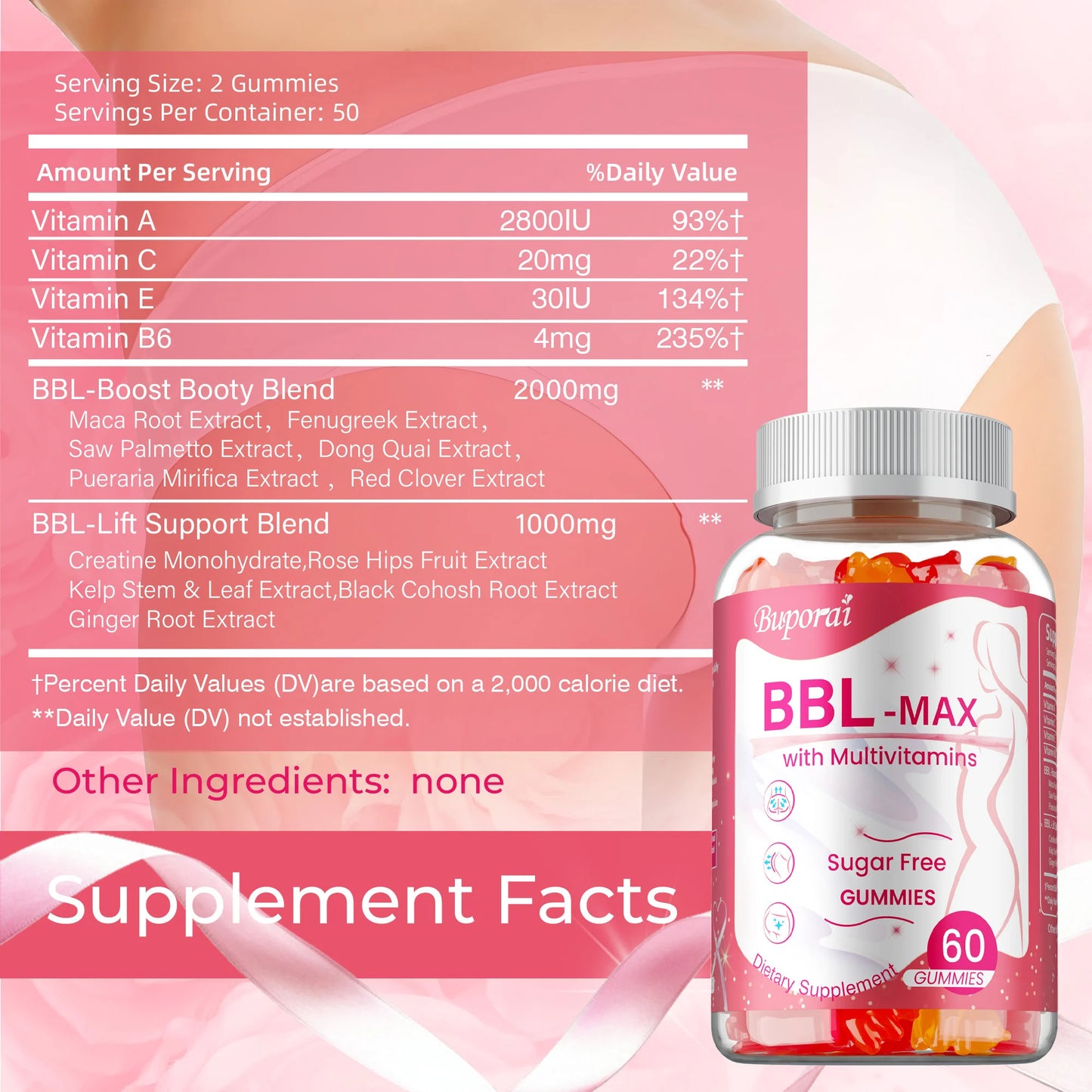 BBL -MAX Gummies - Helps Lift and Maintain Body Shape, Lifts and Tightens, Shapes The Buttocks - 60 Capsules