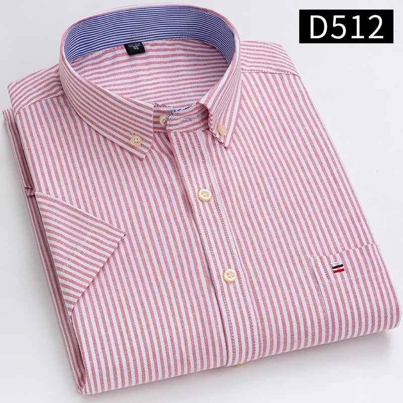 Plus size 7XL100%cotton oxford summer Casual Short sleeve shirts for men soft slim fit formal plain shirt white plaid clothes