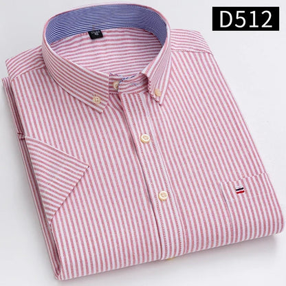 Plus size 7XL100%cotton oxford summer Casual Short sleeve shirts for men soft slim fit formal plain shirt white plaid clothes