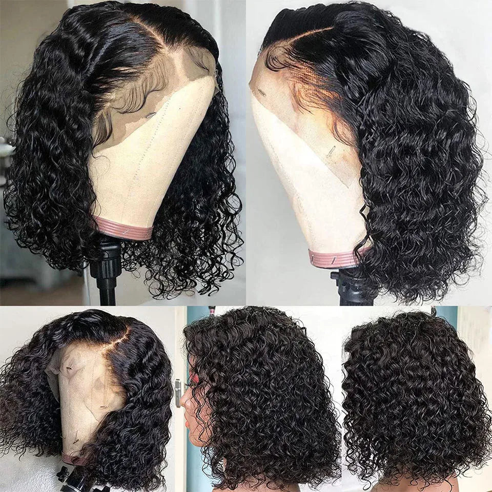 Short Curly Bob Wigs Human Hair 180% Glueless Brazilian Closure Frontal Wigs Without Glue Pre Cut Lace Wigs For Women On Sale