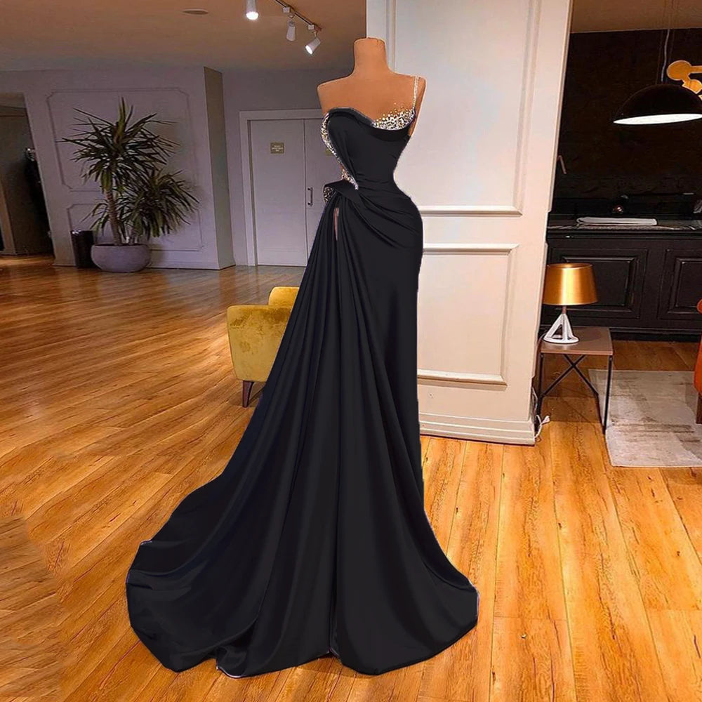 Lilac Evening Dress 2026 Beading One Shoulder Stones Ruched Sweep Train Robe De Soiree Women Pageant Party Gowns