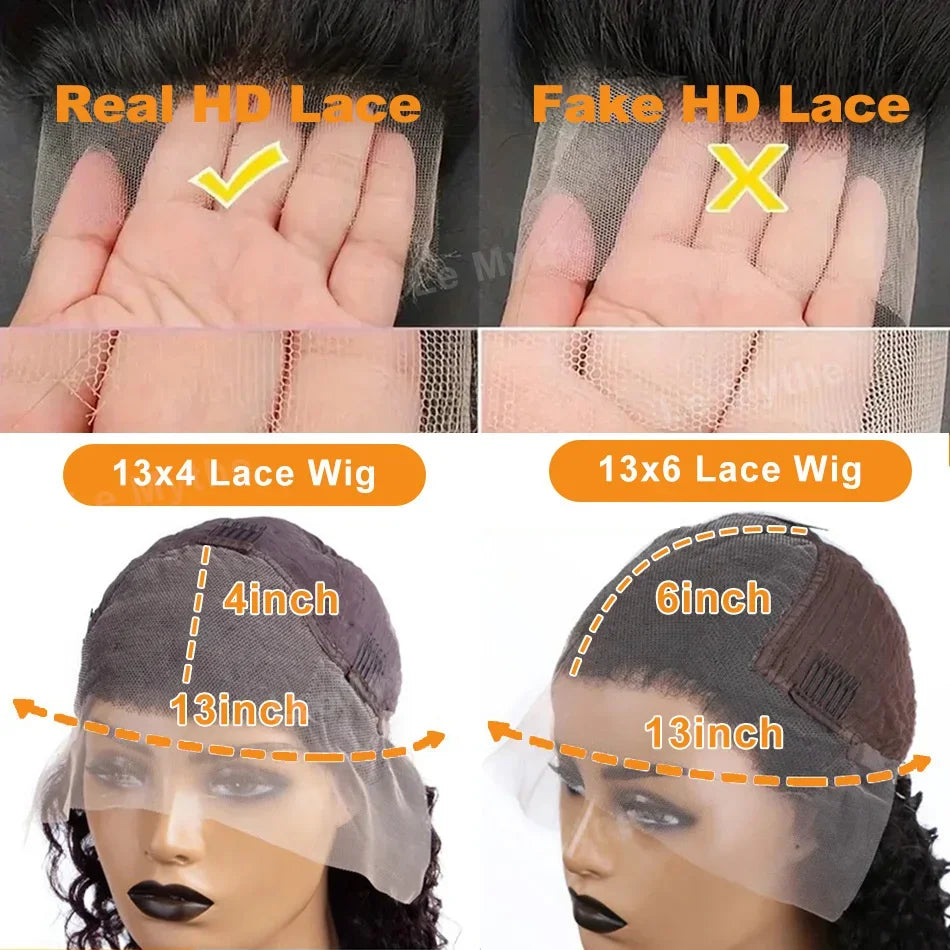 100% Human Hair 13x6 HD Transparent Deep Wave Lace Frontal Wigs 13x4 Water Curly Lace Front Wig 30 40 Inch Kinky Brazilian Black