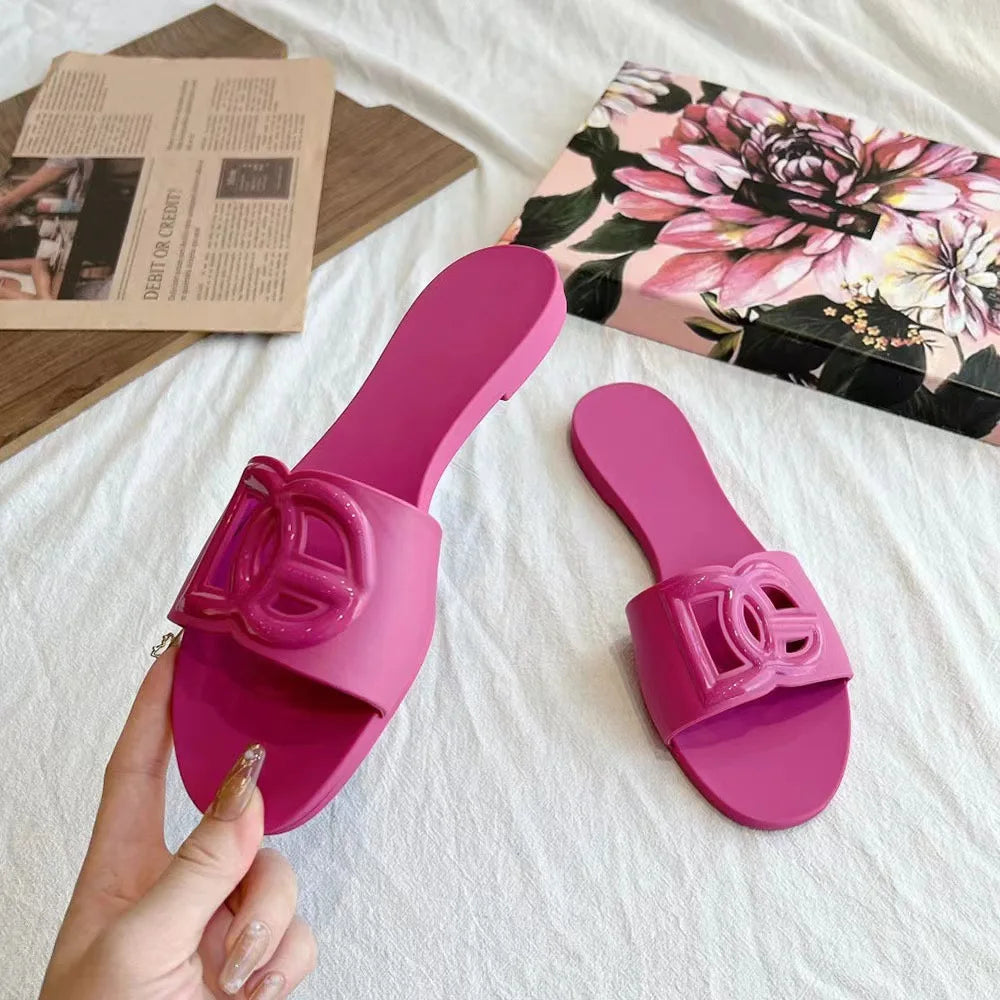 Women's Slippers New Summer Thick sandals One-word Toe Flat Beach Jelly Women's Shoes Large Size